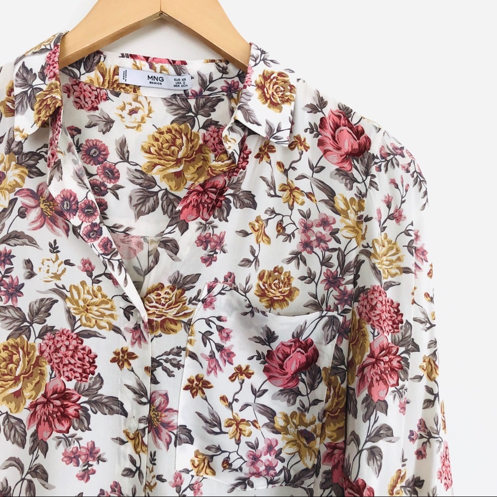 Mango Floral Button Front Blouse - image 2